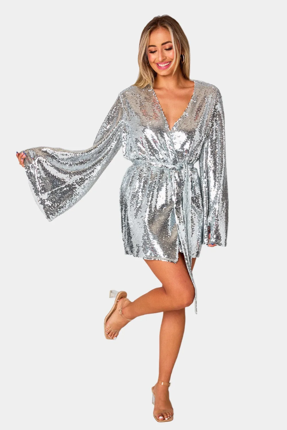 Lynlee Sequin Wrap Dress - Silver