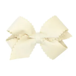 Medium Grosgrain with Scalloped Edge Faux Velvet Bow on Clippie