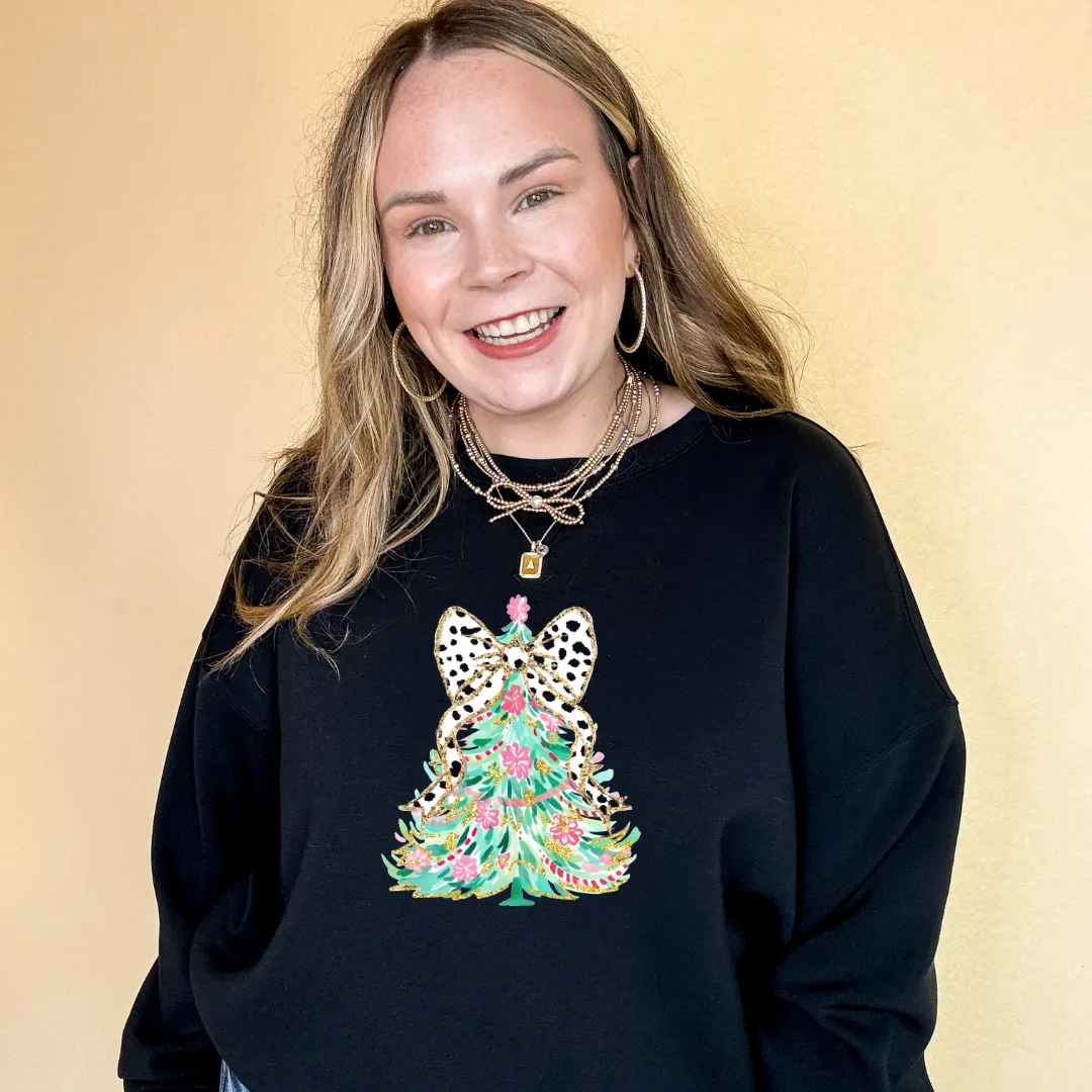 Online Exclusive | Holiday Floral Christmas Tree with Dalmatian Bow Graphic Sweatshirt in Multiple Color Options