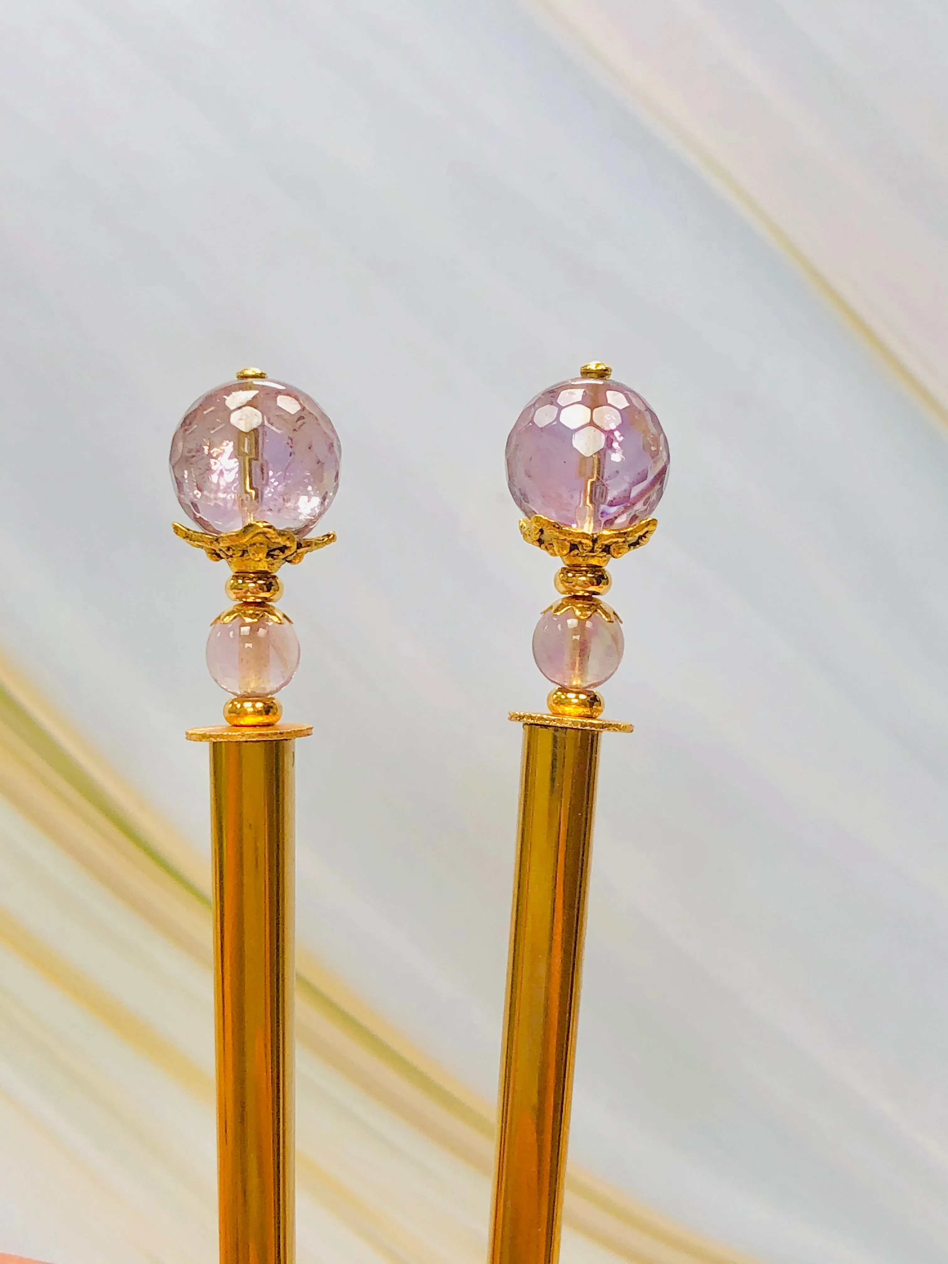 Pink Amethyst Gemstone Hair Sticks, Luxury Gold Hair Pins, gemstone shawl pin