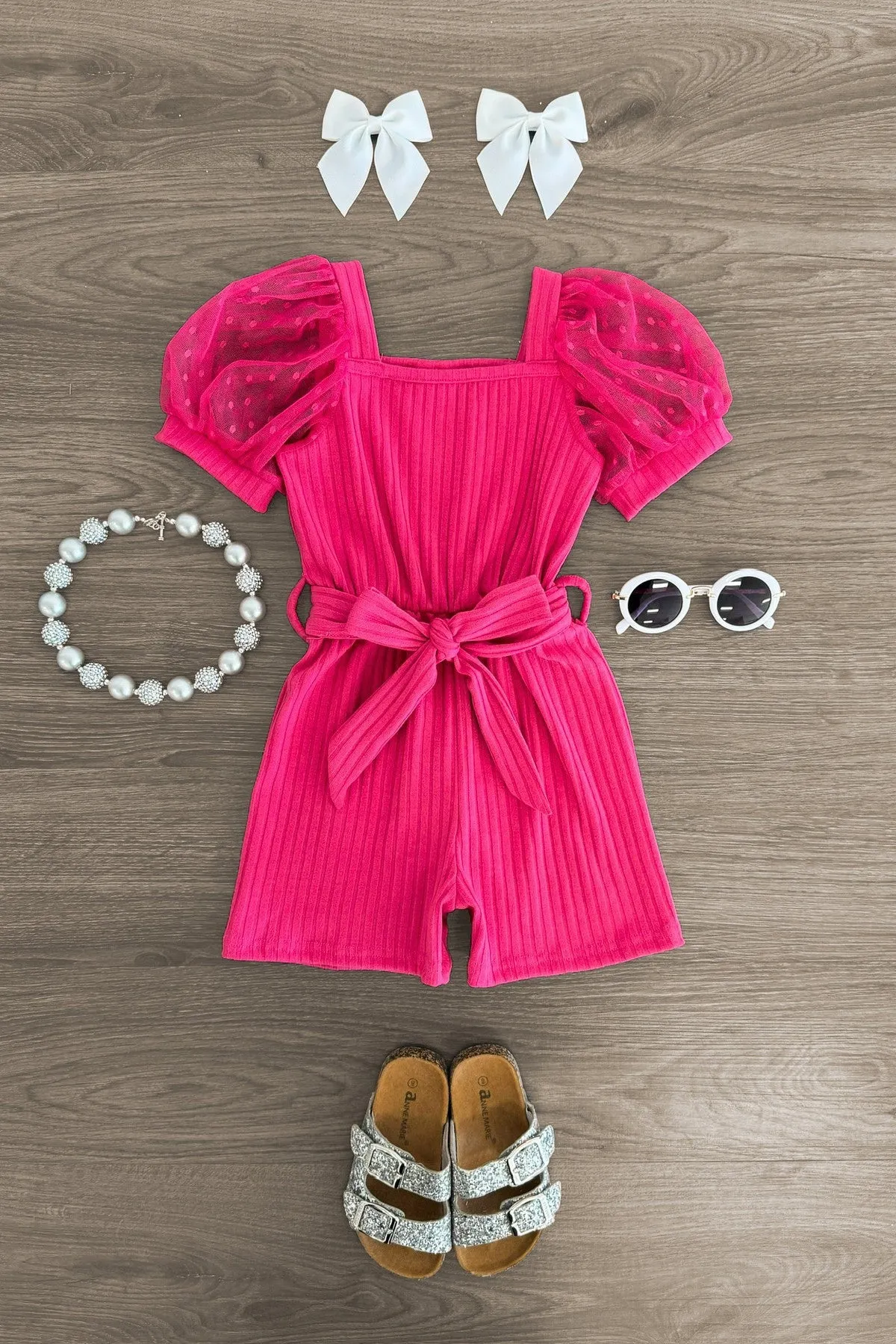 Polka Dot Tulle Puff Sleeve Romper