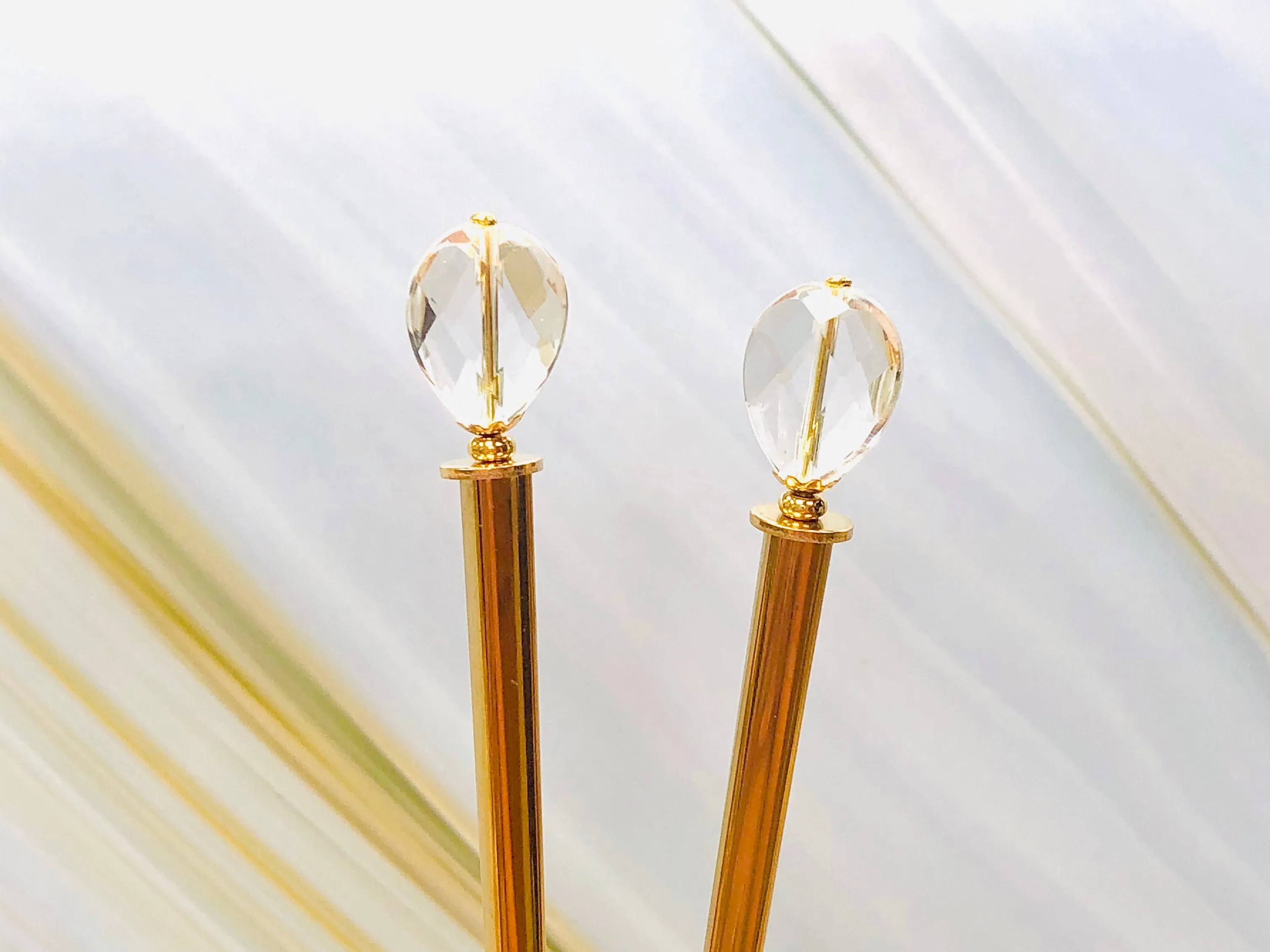 Rock Crystal Teardrop Gemstone Hair Sticks, Luxury Wedding Hair Pins