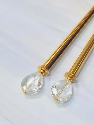 Rock Crystal Teardrop Gemstone Hair Sticks, Luxury Wedding Hair Pins