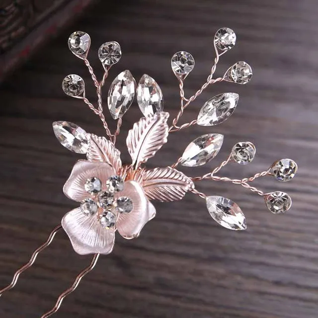 Rose Gold Prom Bride Bridesmaid Hair Accessories Pearl Hair Pin Clip Luxury Crystal Rhinestone Wedding Hairpins Sticks For Women