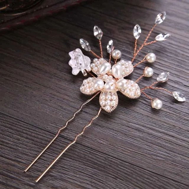 Rose Gold Prom Bride Bridesmaid Hair Accessories Pearl Hair Pin Clip Luxury Crystal Rhinestone Wedding Hairpins Sticks For Women