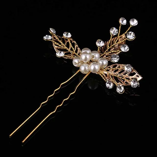 Rose Gold Prom Bride Bridesmaid Hair Accessories Pearl Hair Pin Clip Luxury Crystal Rhinestone Wedding Hairpins Sticks For Women