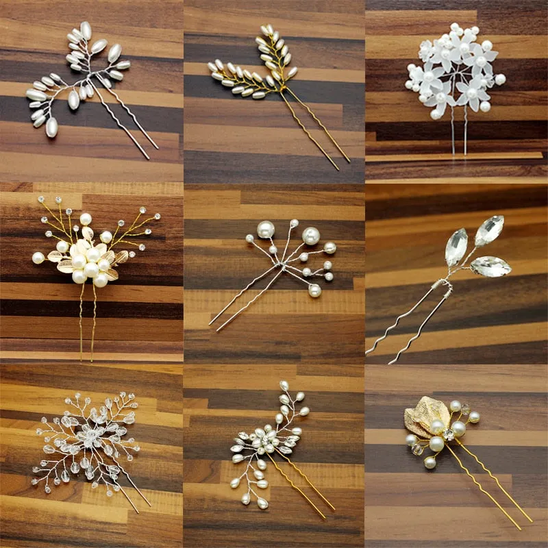 Rose Gold Prom Bride Bridesmaid Hair Accessories Pearl Hair Pin Clip Luxury Crystal Rhinestone Wedding Hairpins Sticks For Women