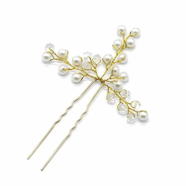 Rose Gold Prom Bride Bridesmaid Hair Accessories Pearl Hair Pin Clip Luxury Crystal Rhinestone Wedding Hairpins Sticks For Women