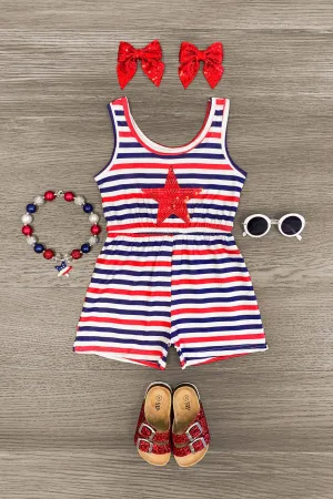 Sequin Star Striped Romper