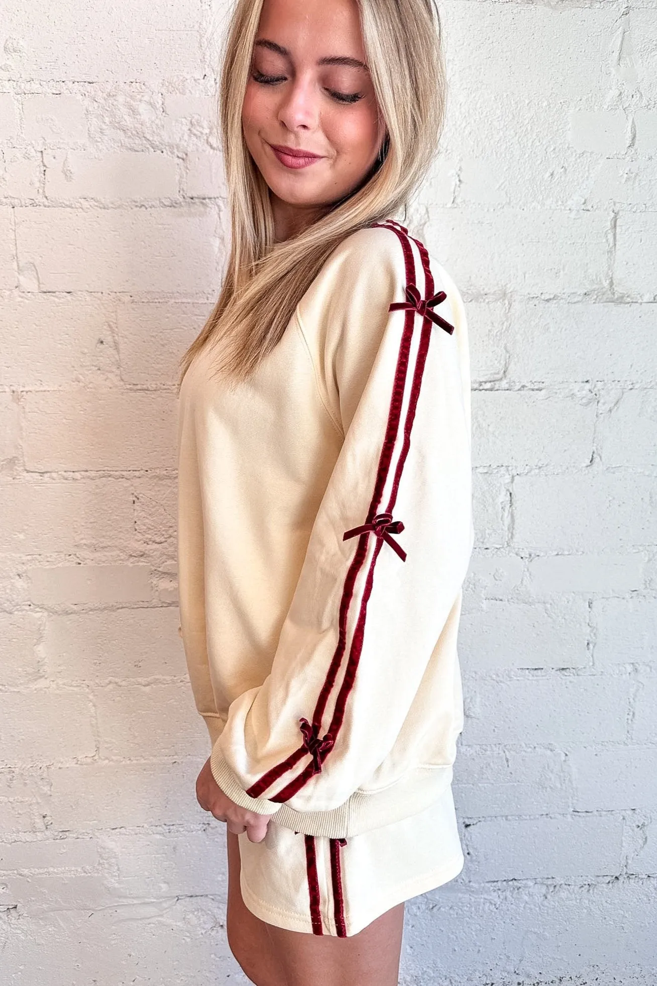 Side Striped Sweatshirt With Bow Detail