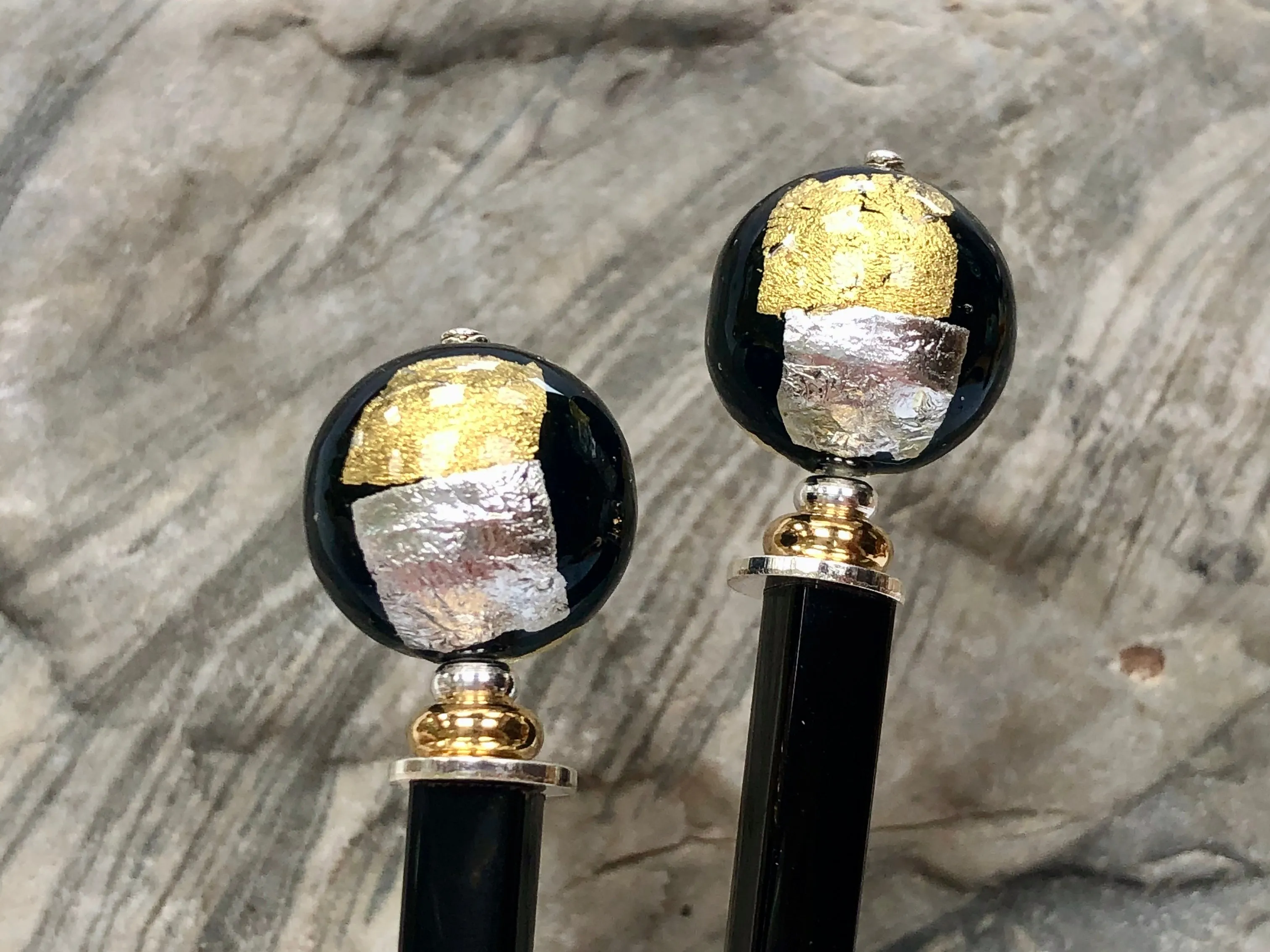 Silver and 24k Gold Elegant hair sticks, Minimalist Modern hair sticks