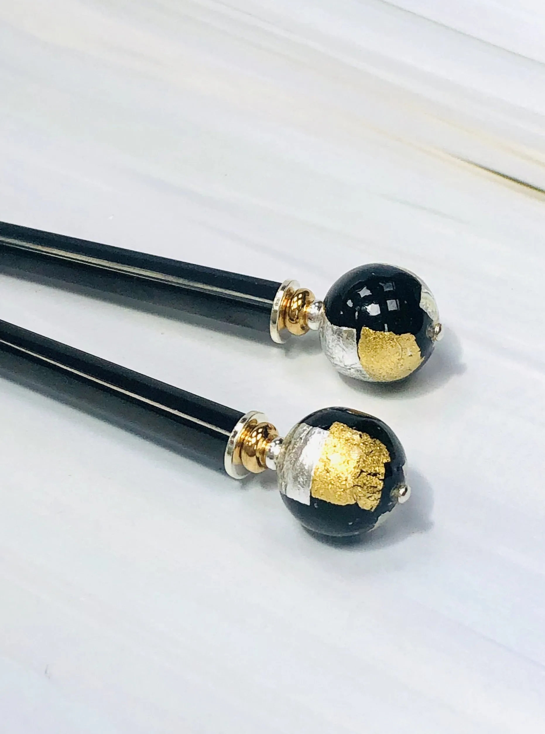 Silver and 24k Gold Elegant hair sticks, Minimalist Modern hair sticks