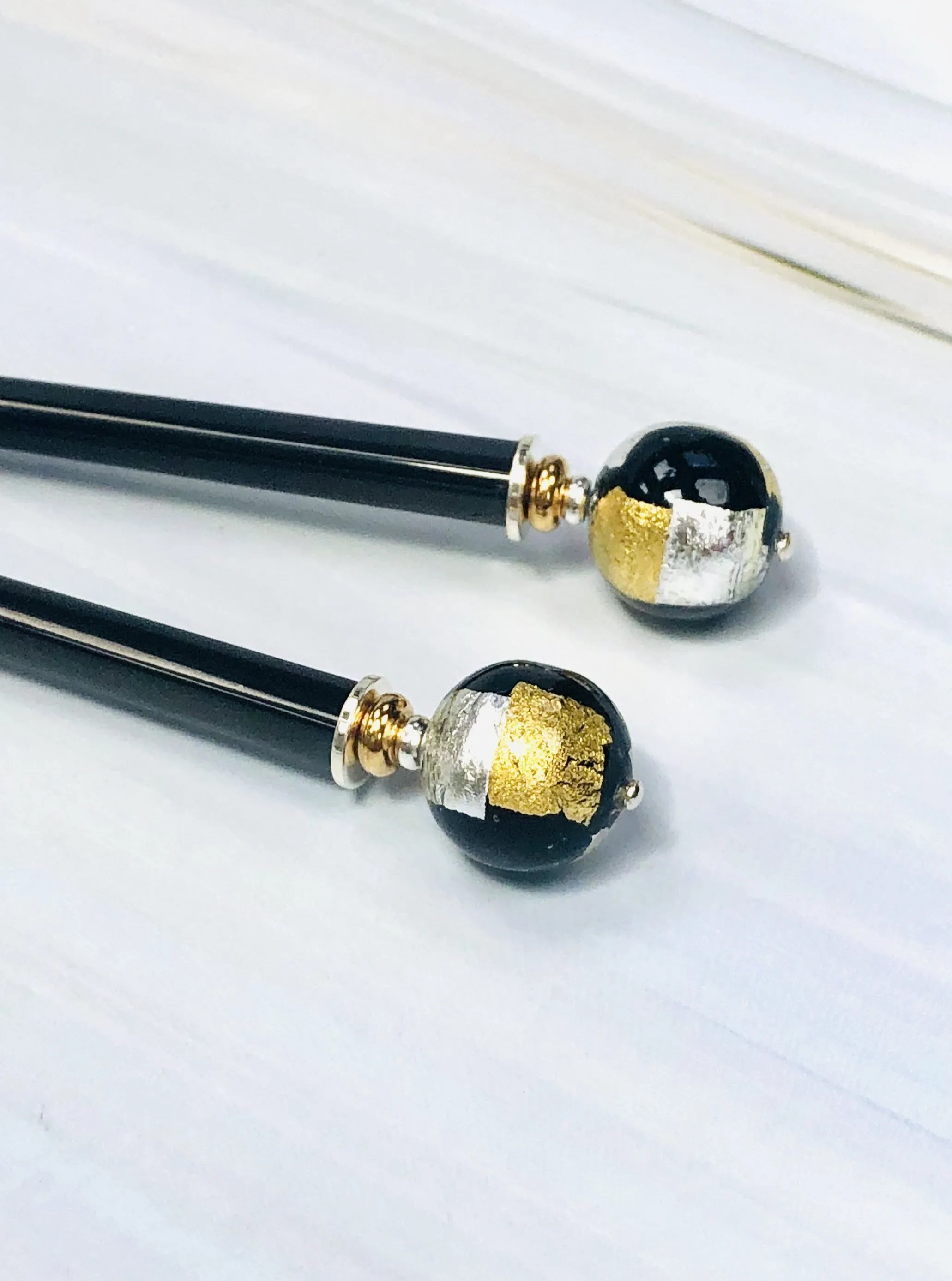 Silver and 24k Gold Elegant hair sticks, Minimalist Modern hair sticks