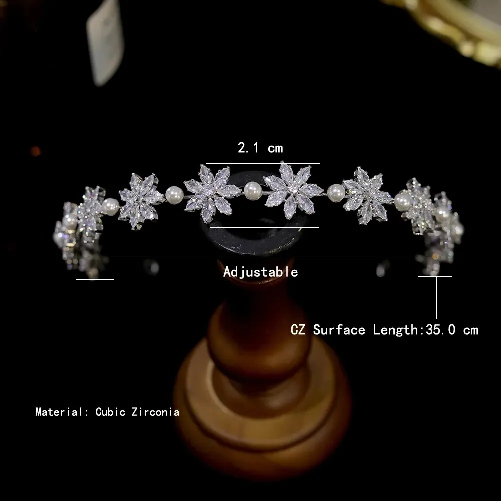 Simple Bridal Hairband Cubic Zirconia Flower Hair  Accessory