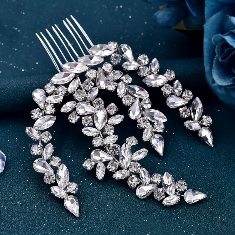 Sparkling Branch Effect Crystal Rhinestone Embellished Hair Comb - Silver