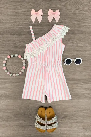 Striped One Shoulder Romper