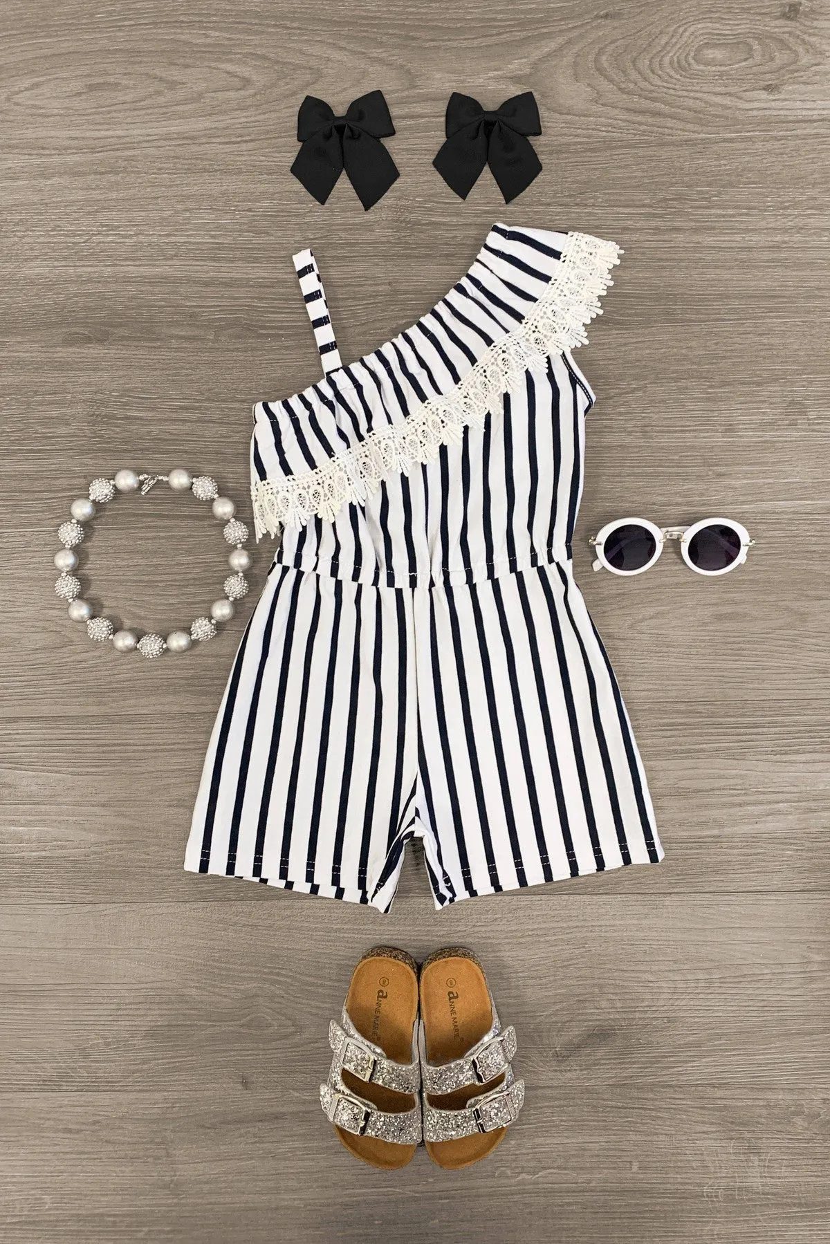 Striped One Shoulder Romper