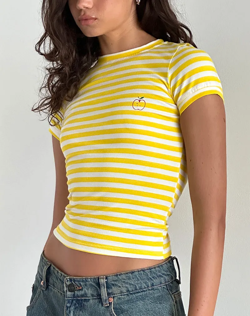 Sutin Tee in Yellow with White Stripe Apple Print