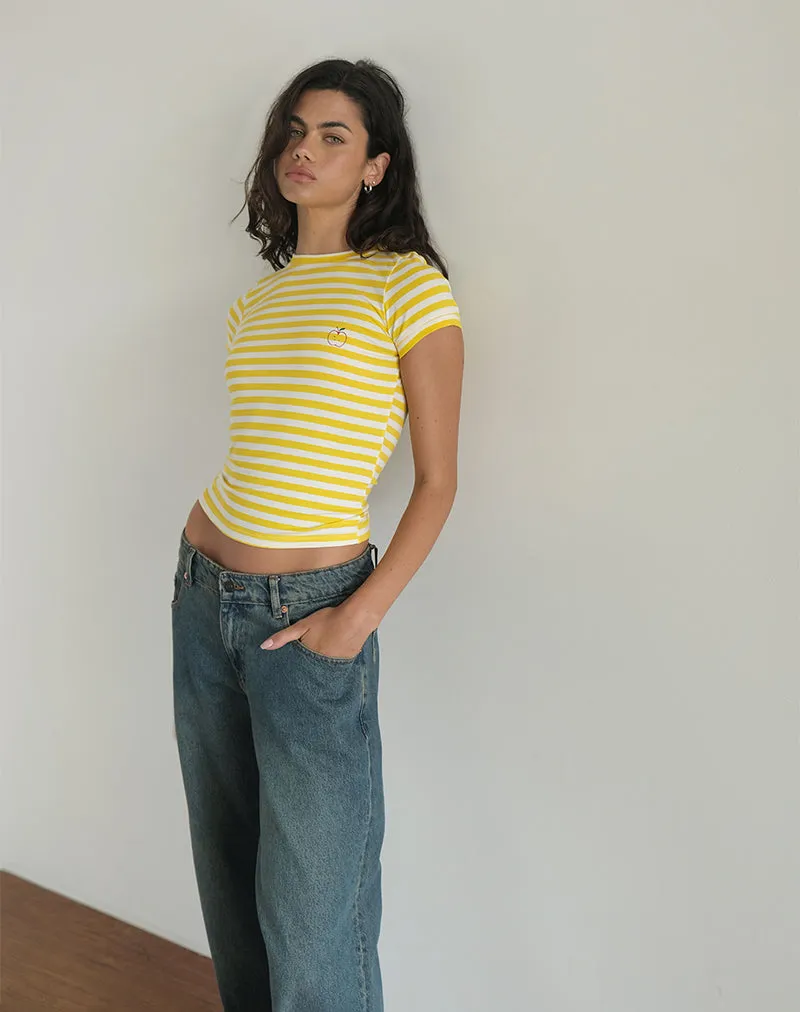 Sutin Tee in Yellow with White Stripe Apple Print