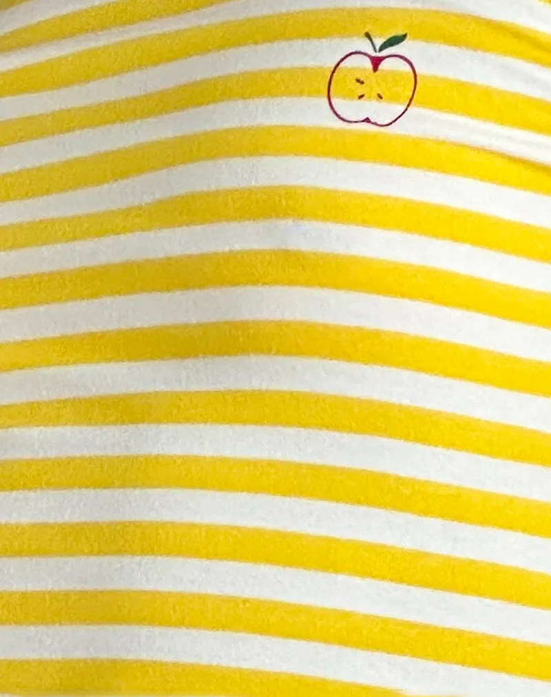 Sutin Tee in Yellow with White Stripe Apple Print