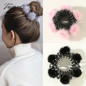 Tavimart Women Cute Plush Ball Bird Nest Hair Claw Clips Scrunchies Expand Hair Bun Ponytail Holder Hairpins New Hair Accessories