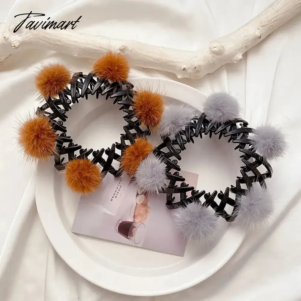 Tavimart Women Cute Plush Ball Bird Nest Hair Claw Clips Scrunchies Expand Hair Bun Ponytail Holder Hairpins New Hair Accessories