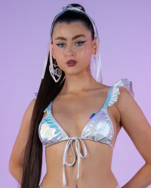 Unicorn Foil Ruffle Bikini Top