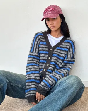 Uriela Cardigan in Light Grey and Blue Grey Stripe