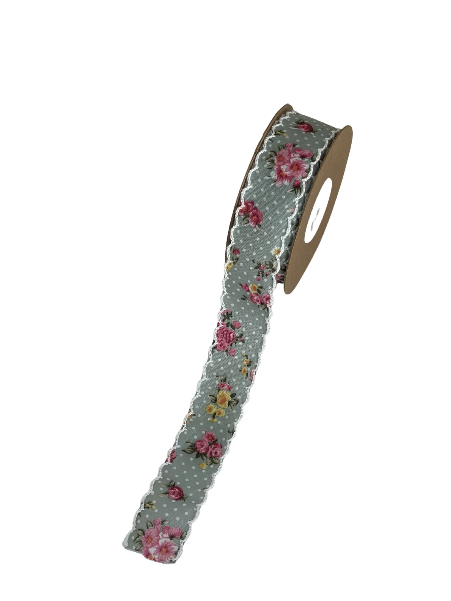 Vintage Floral Shabby Chic Ribbon - 1" x 10 Yards, Vintage Blue Gray Ribbon with Pink Roses