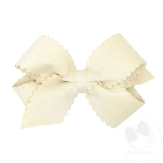 Wee Ones Grosgrain Hair Bow w/ Faux Velvet Overlay & Scalloped Edge