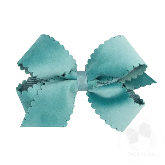 Wee Ones Grosgrain Hair Bow w/ Faux Velvet Overlay & Scalloped Edge