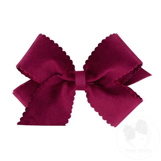 Wee Ones Grosgrain Hair Bow w/ Faux Velvet Overlay & Scalloped Edge