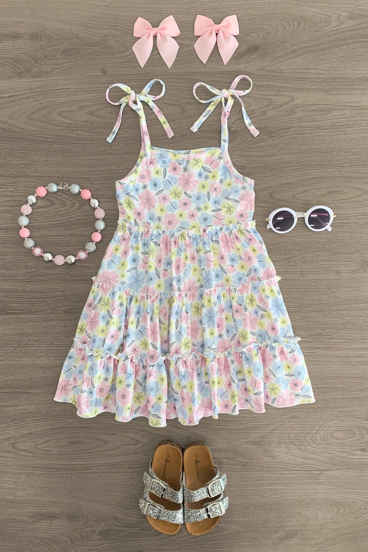 White Pastel Floral Tie Shoulder Dress