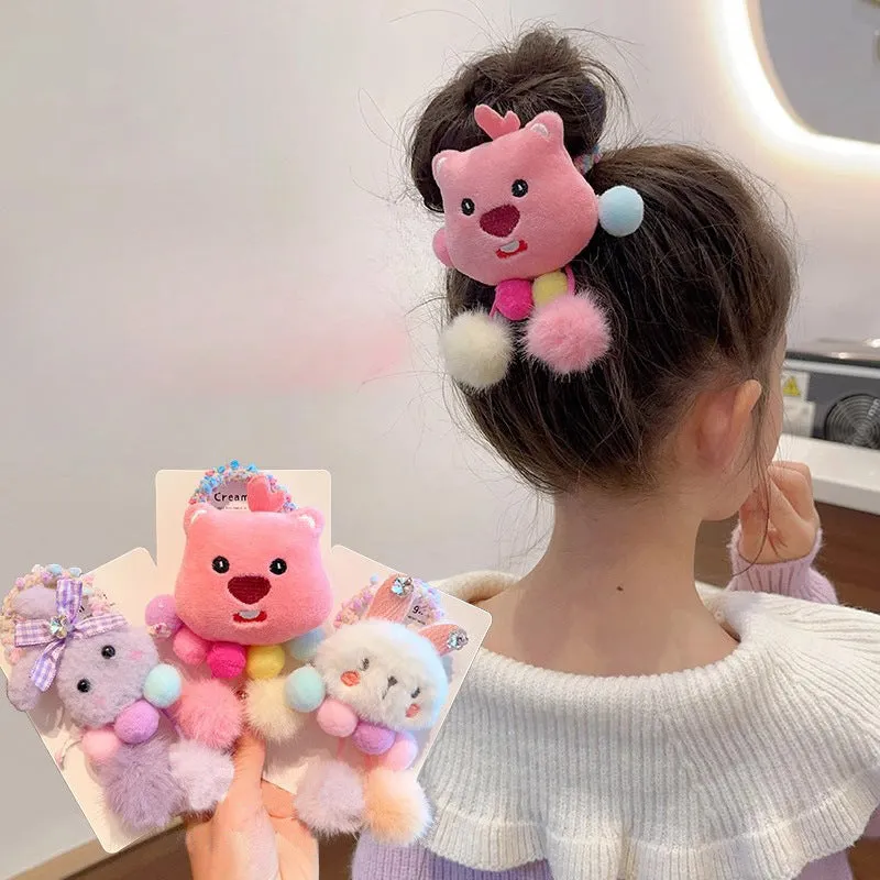 Wholesale Children's Cute Headband Cartoon Hair Rope High Elasticity Ponytail Plush Hair Accessories JDC-HS-FX002