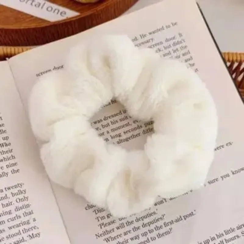 Women's Solid Color Cute Soft Plush Elastic Scrunchie Hair Ties