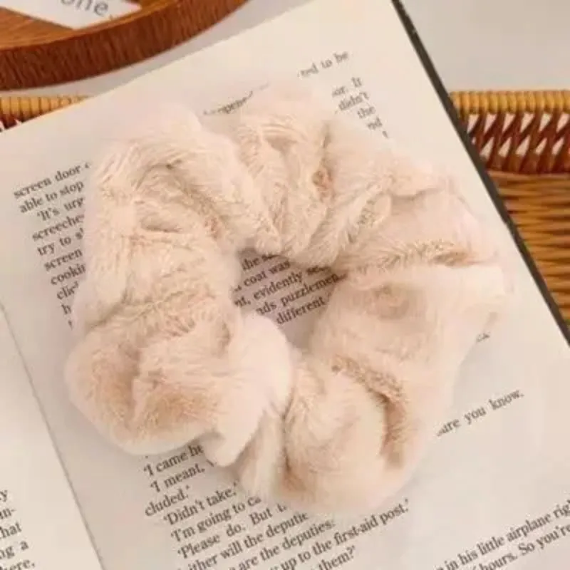 Women's Solid Color Cute Soft Plush Elastic Scrunchie Hair Ties