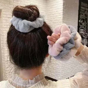 Women's Solid Color Cute Soft Plush Elastic Scrunchie Hair Ties