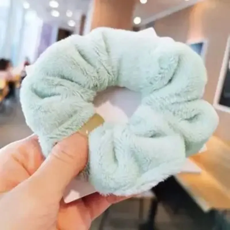 Women's Solid Color Cute Soft Plush Elastic Scrunchie Hair Ties